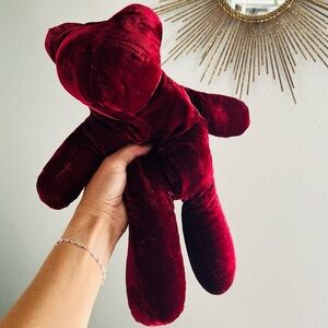 Pottery Barn Velvet Faceless Plush Teddy Bear in Cranberry